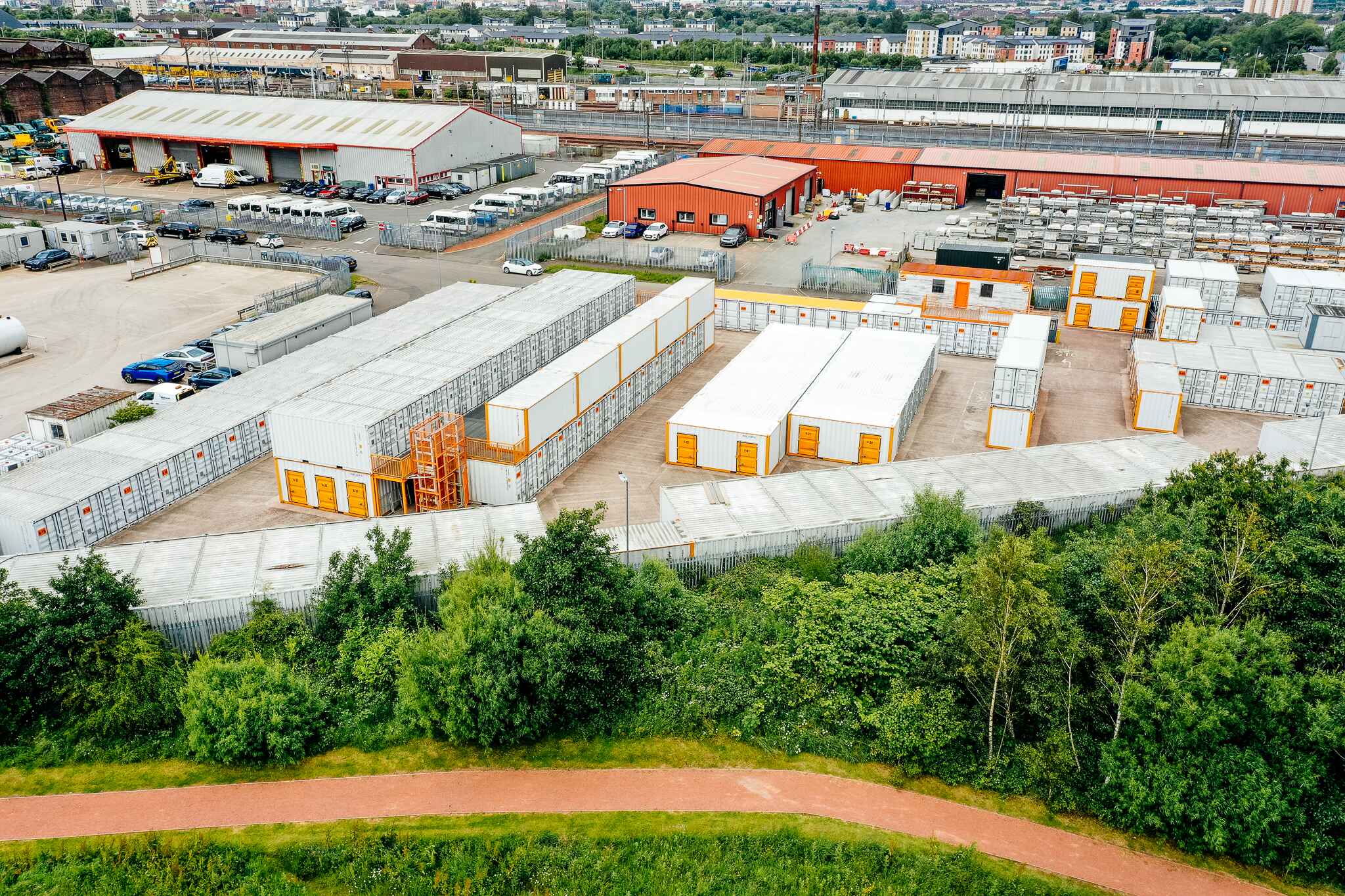 Aerial view of a Vaulta container-storage site, Jessie Street, Glasgow